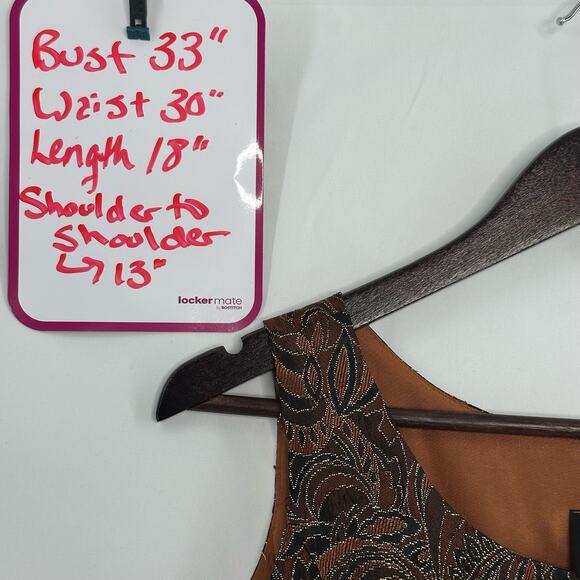 Vintage Positive Attitude Jacquard Gold Brown Metallic Paisley Tank Top 10P Glam - Picture 3 of 5